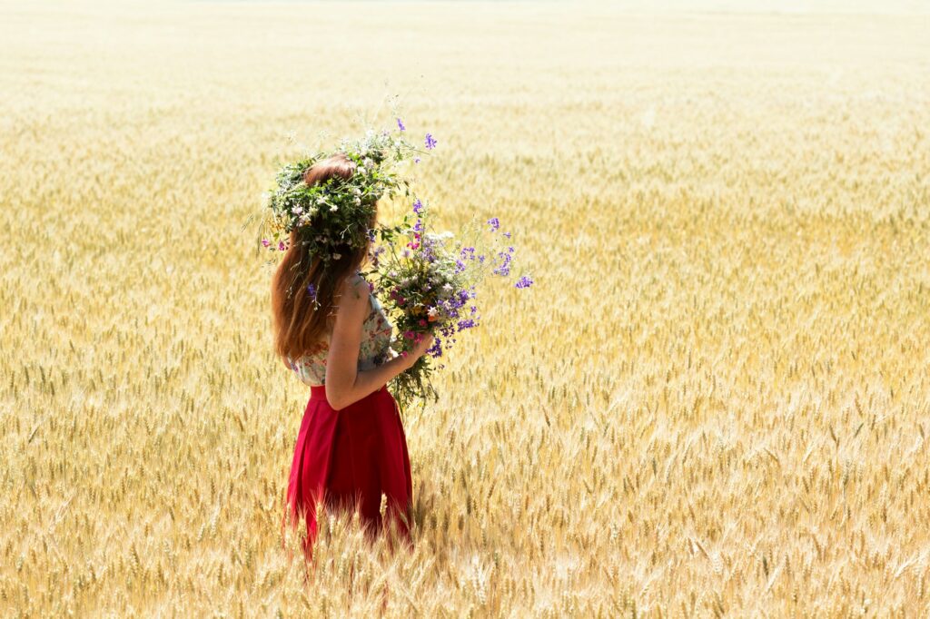 girl in a wreath of wildflowers